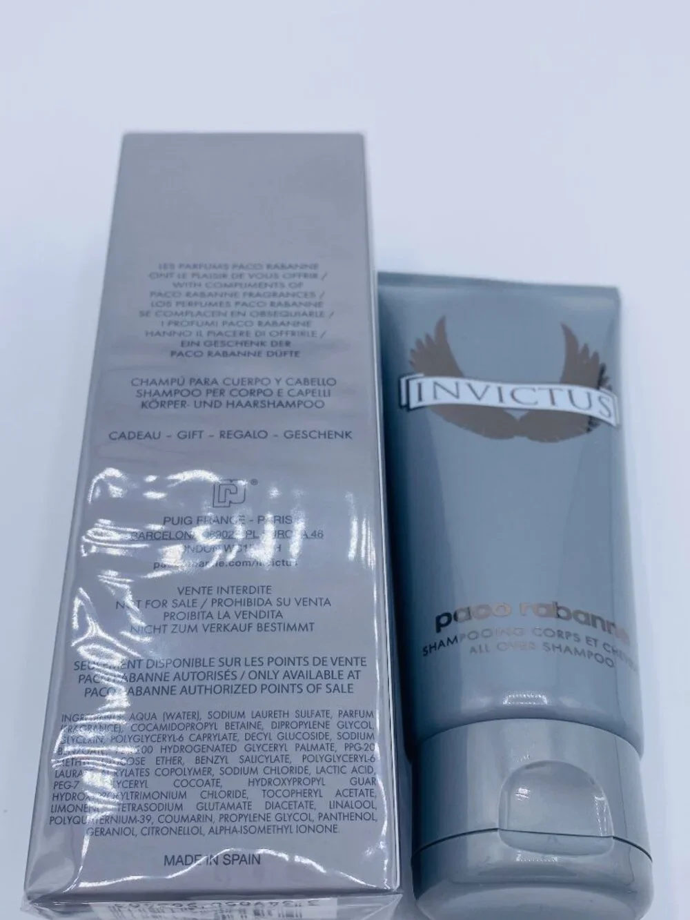 Paco Rabanne Invictus Gift Set-Shampoo 100ml,Spray 10ml&Sample-3pc-BOXED-NEW